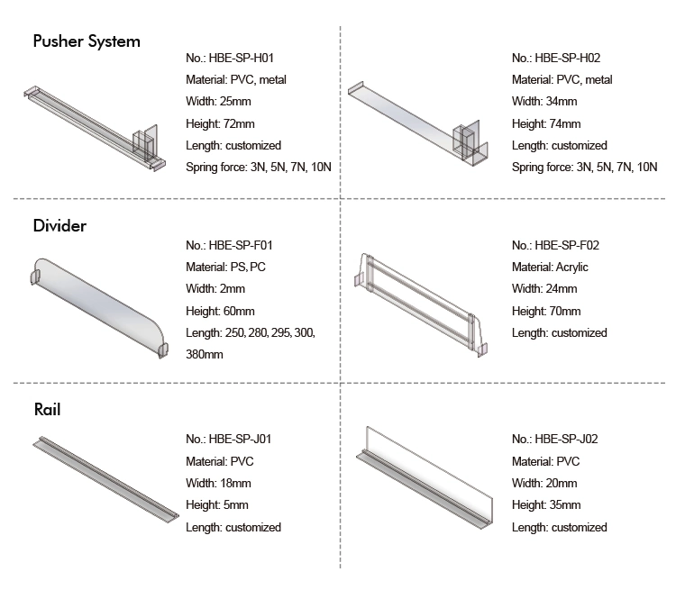 Cigarette Rack Plastic Shelf Display Pusher and Divider