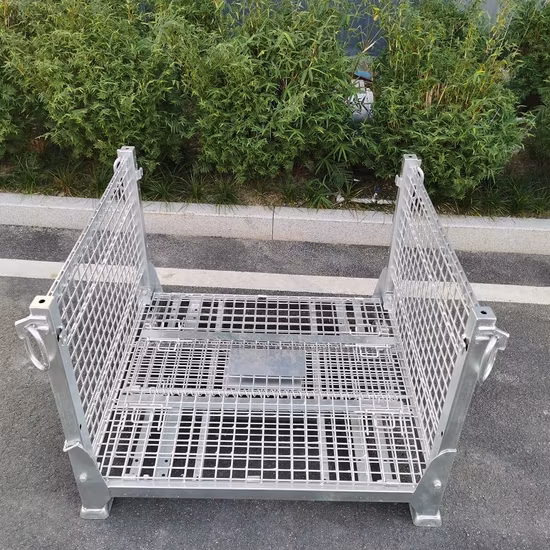 Magazzino per pallet pieghevole che impila la gabbia per il trasporto di stoccaggio di contenitori in filo metallico