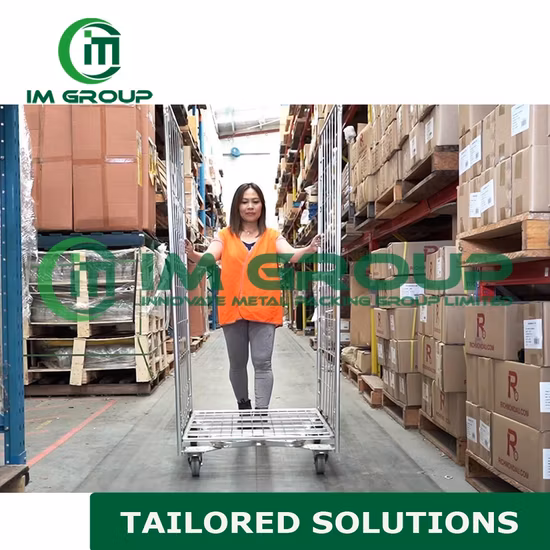 Pallet impilabili con carrello a gabbia in acciaio a 4 lati per lo stoccaggio